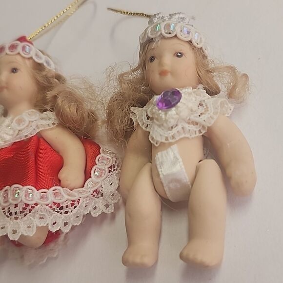 Vintage Porcelain Doll Ornaments Birthstone Red Purple - Picture 3 of 4